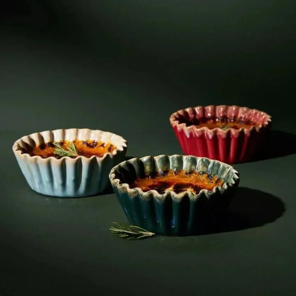 Anthropologie Kori Ramekin Set 4 Red Stoneware Ramekin Bakeware Crème Brûlée New